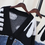 Abstract Knit Denim Hybrid Cardigan