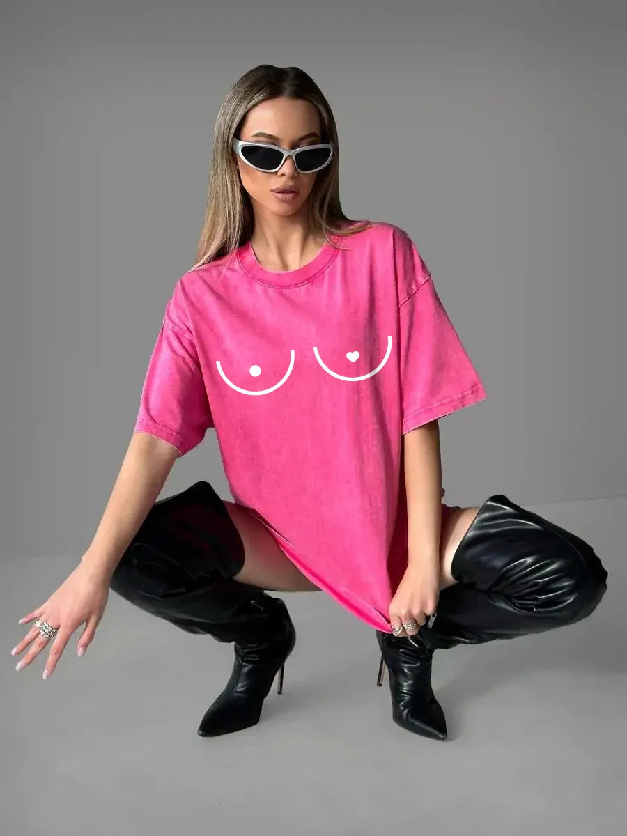Breast Line-Art Oversized Graphic Tee