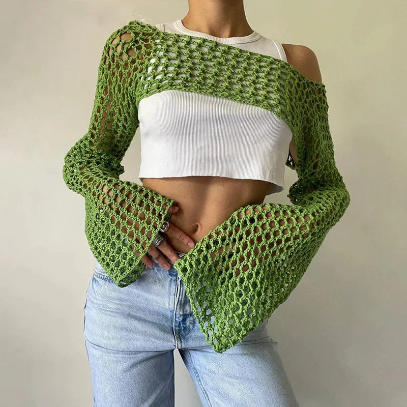 Long Sleeve Smock Crop Top