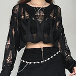 Distressed Ripped Gothic Crop Sweater
