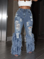 Feathered Distressed Jeans