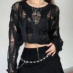 Distressed Ripped Gothic Crop Sweater