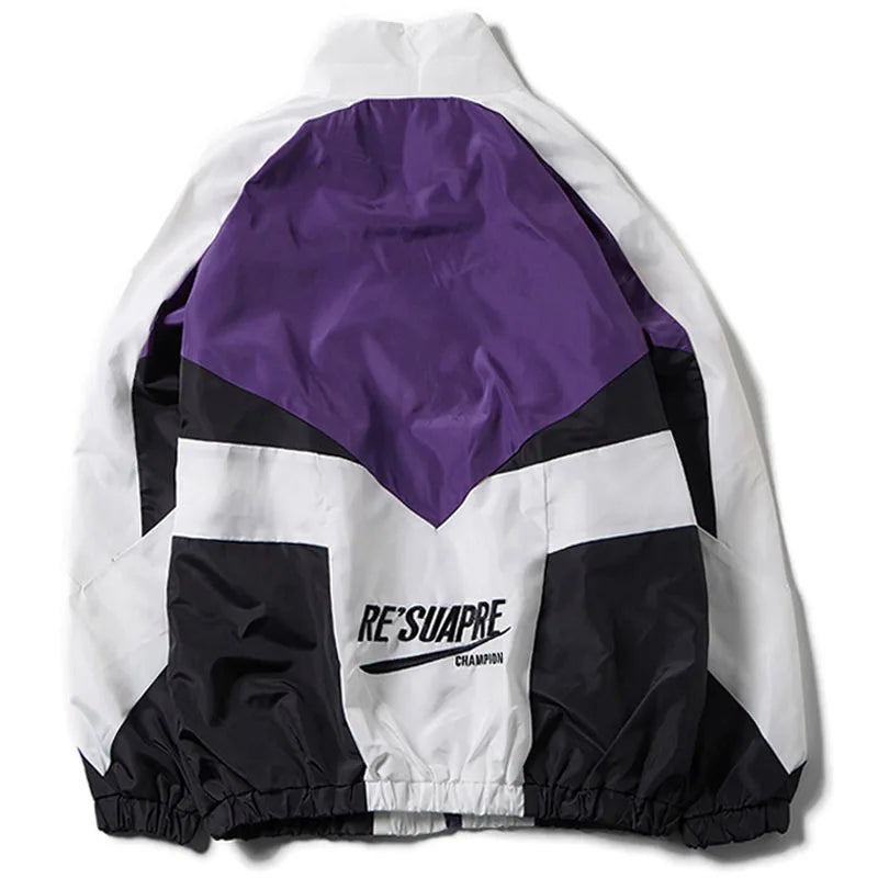 Retro Panel Zip-Up Windbreaker Jacket