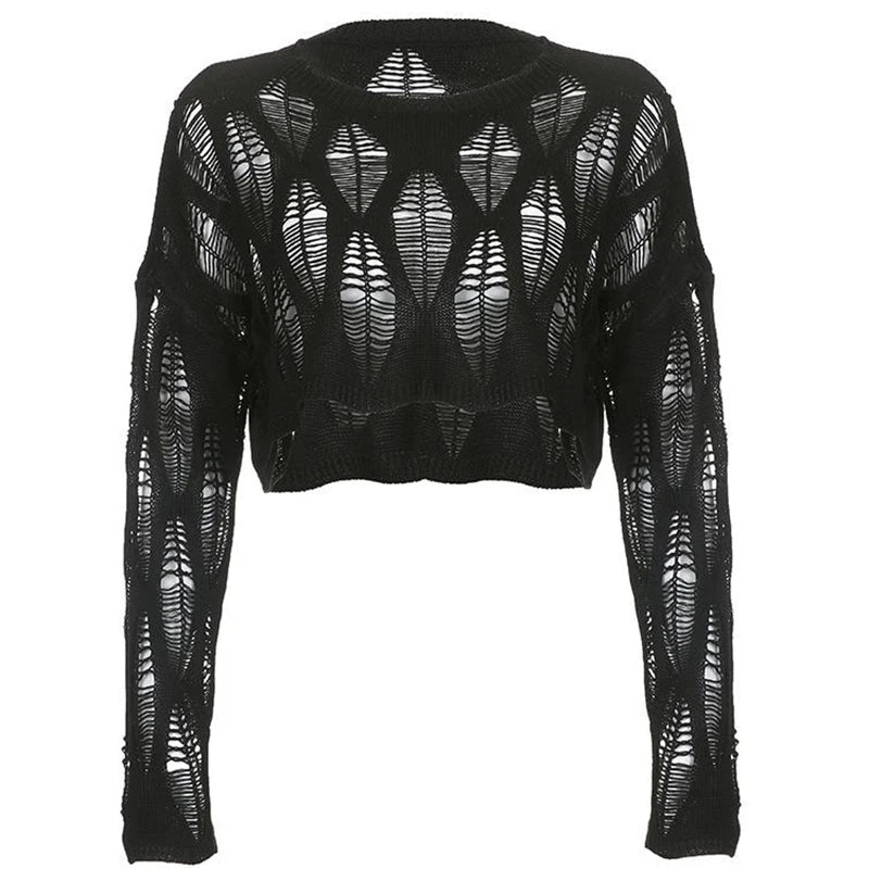 Distressed Ripped Gothic Crop Sweater