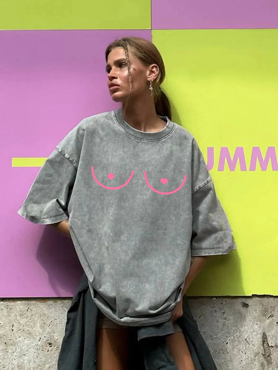 Breast Line-Art Oversized Graphic Tee