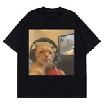 Funny Gamer Cat Meme Printed Tshirt Women Fashion Summer Short Sleeved Casual Harajuku T-shirts Tops Casual Clothing