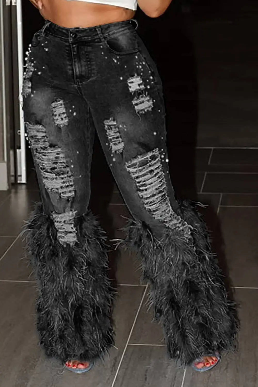 Feathered Distressed Jeans