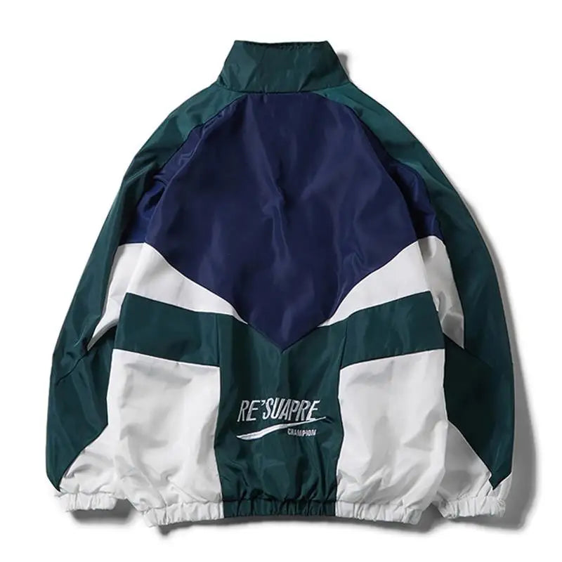 Retro Panel Zip-Up Windbreaker Jacket