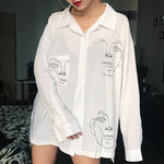 Abstract Face Long Collar Shirt - AESTHEDEX