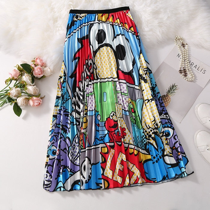Cartoon Pattern Pleated Skirt