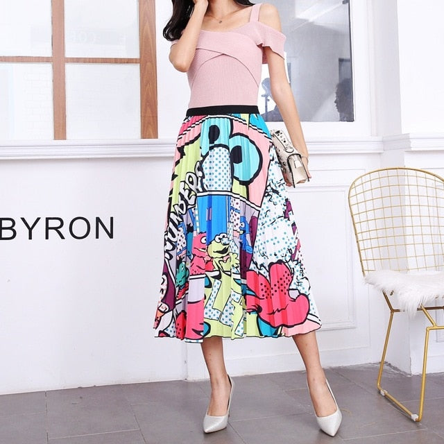 Cartoon Pattern Pleated Skirt