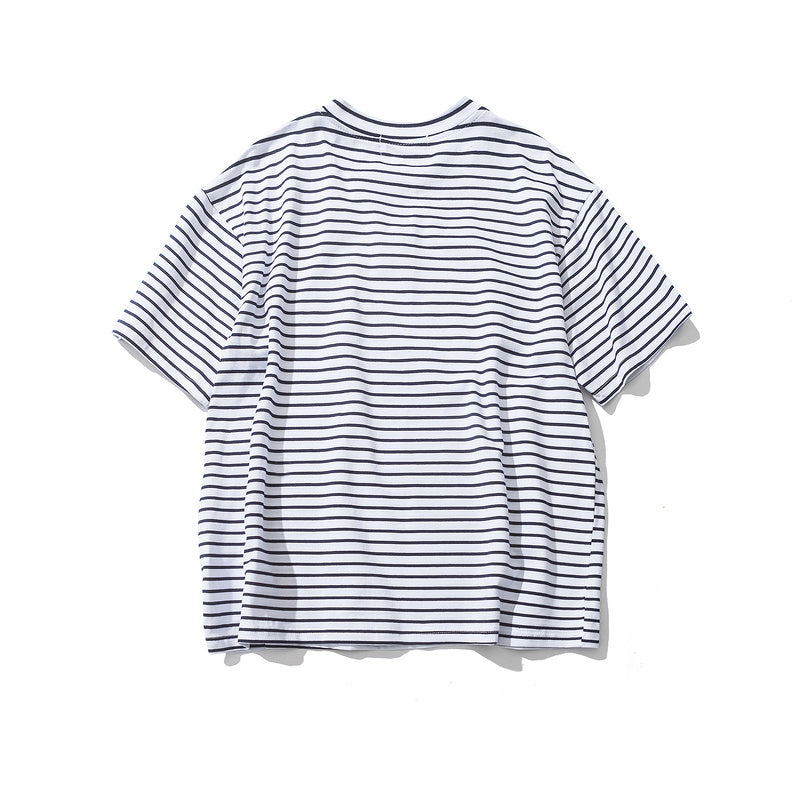 Rose Embroidery Striped T-shirt - AESTHEDEX