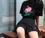 Pleated Rose Embroidery Skirt - AESTHEDEX