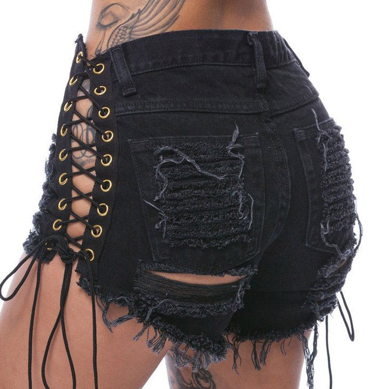 Distressed Black Denim Shorts - AESTHEDEX