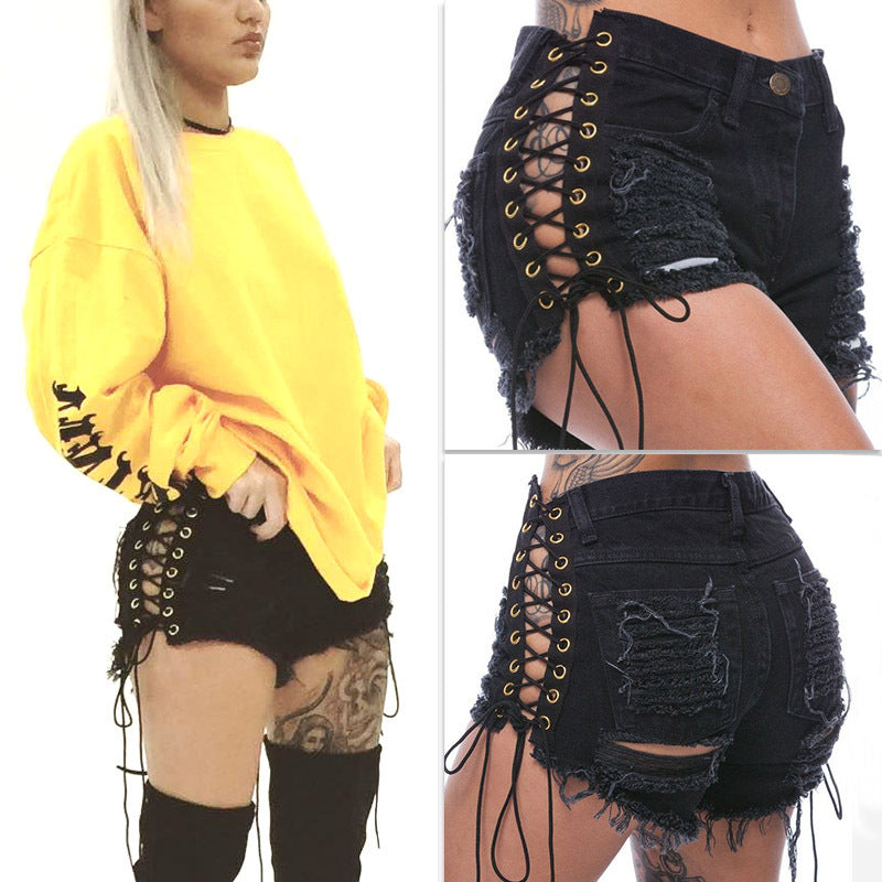 Distressed Black Denim Shorts - AESTHEDEX