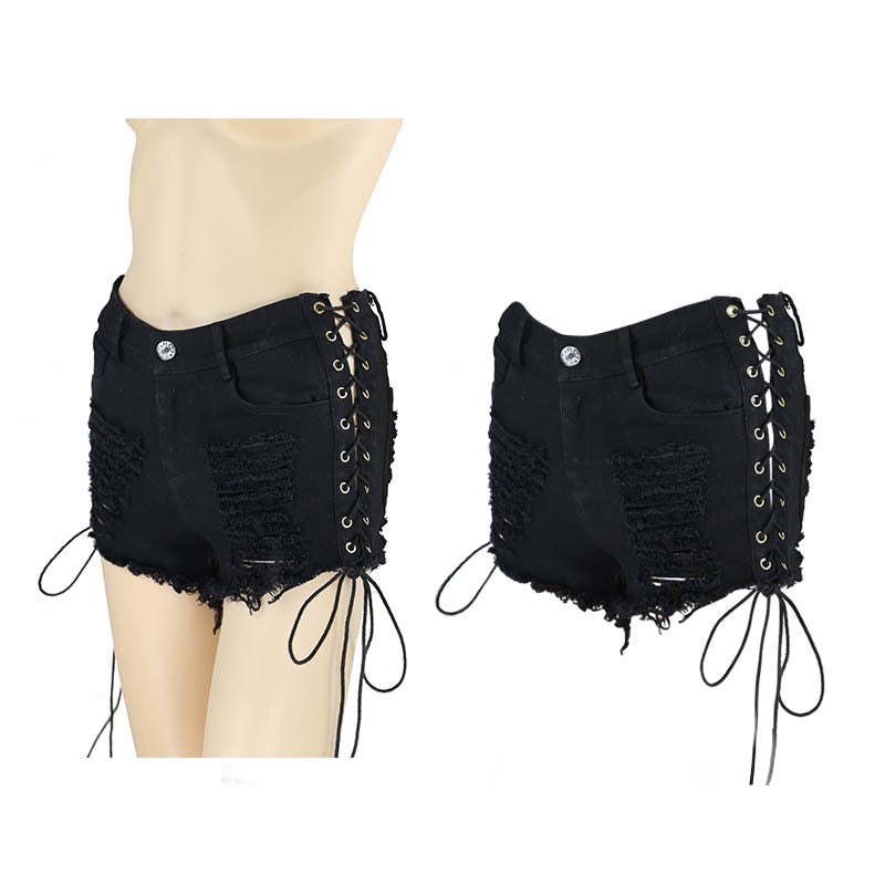 Distressed Black Denim Shorts - AESTHEDEX