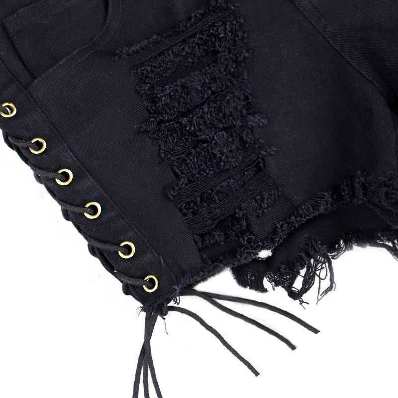 Distressed Black Denim Shorts - AESTHEDEX