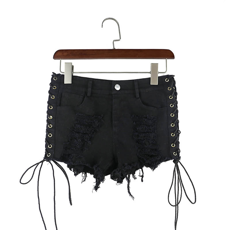 Distressed Black Denim Shorts - AESTHEDEX