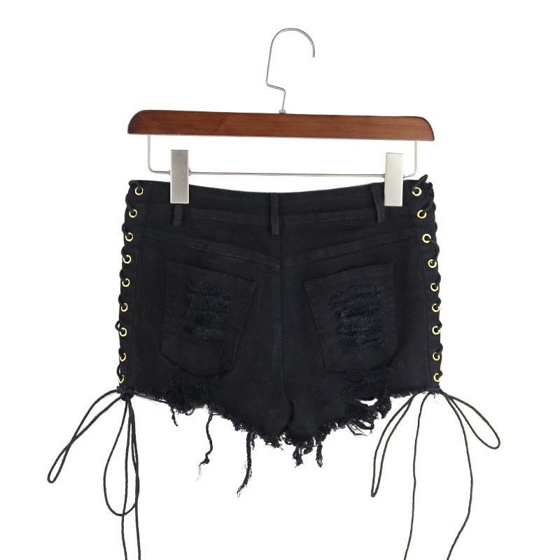 Distressed Black Denim Shorts - AESTHEDEX