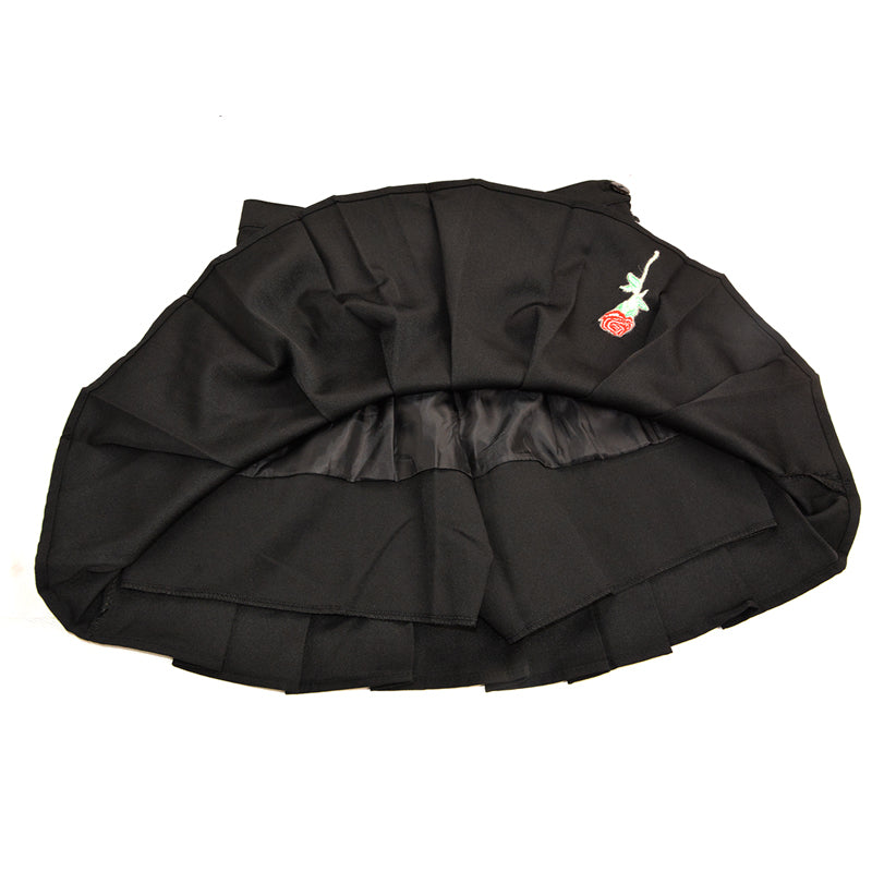 Pleated Rose Embroidery Skirt - AESTHEDEX