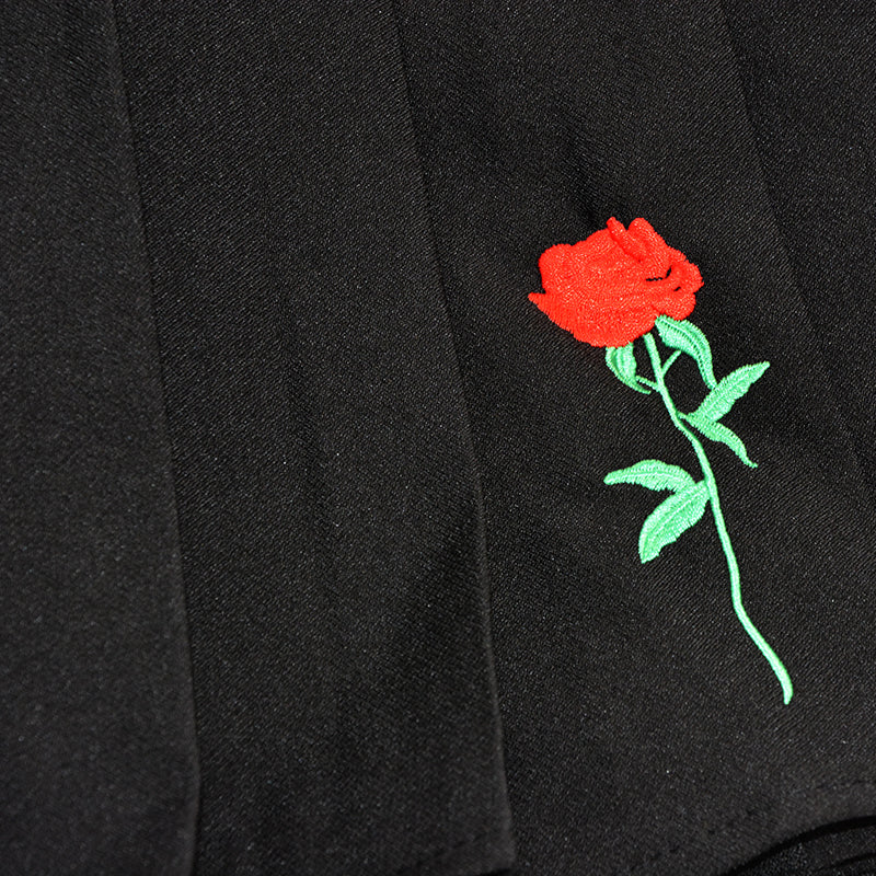 Pleated Rose Embroidery Skirt - AESTHEDEX