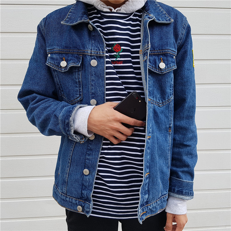 Rose Embroidery Striped T-shirt - AESTHEDEX