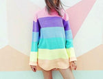 Turtleneck Rainbow Striped Sweater - AESTHEDEX
