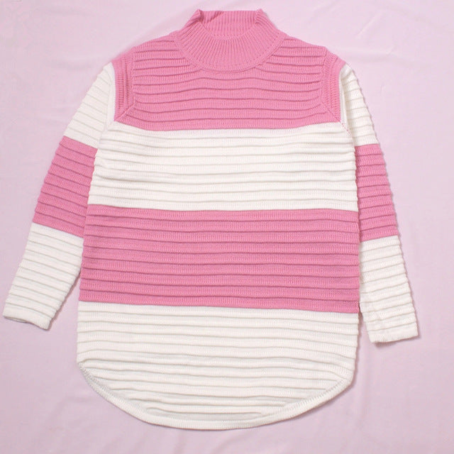 Turtleneck Rainbow Striped Sweater - AESTHEDEX
