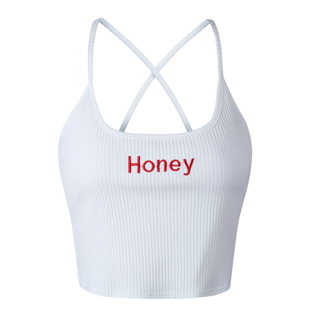 Honey Embroidery Crop Top - AESTHEDEX