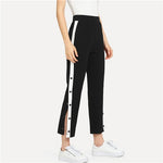 Black Snap Button Side Pants - AESTHEDEX