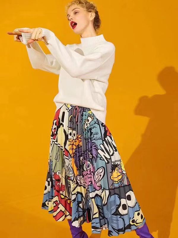 Cartoon Pattern Pleated Skirt - AESTHEDEX