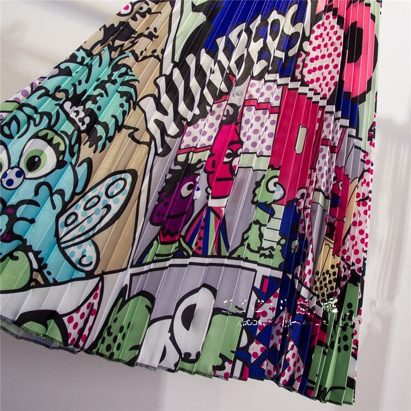 Cartoon Pattern Pleated Skirt - AESTHEDEX