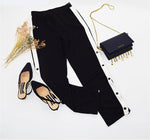 Black Snap Button Side Pants - AESTHEDEX