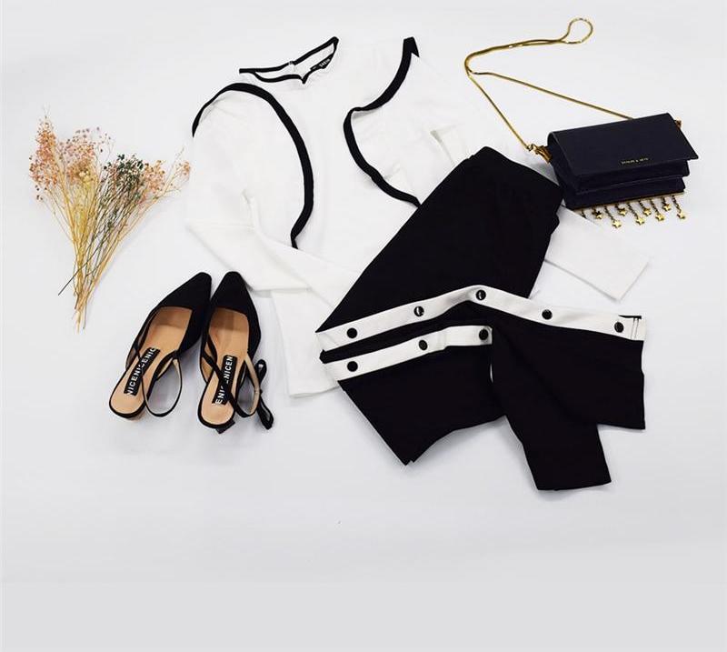 Black Snap Button Side Pants - AESTHEDEX