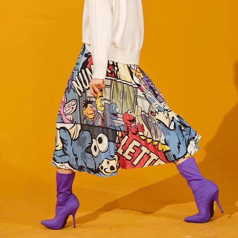 Cartoon Pattern Pleated Skirt - AESTHEDEX