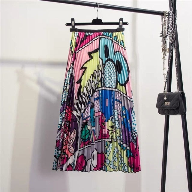 Cartoon Pattern Pleated Skirt - AESTHEDEX