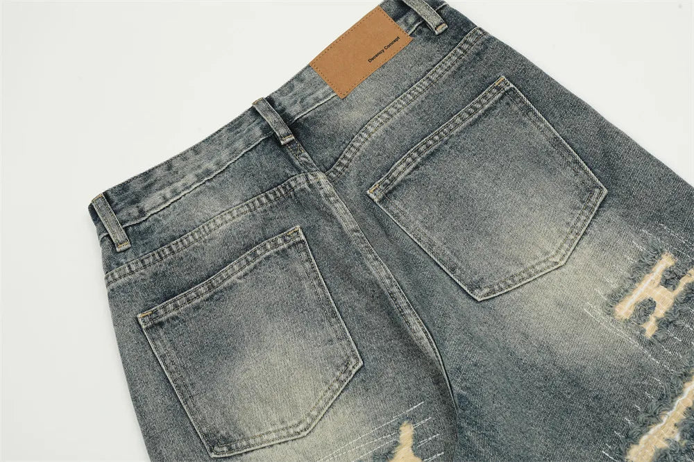 Hybrid Camo Patchwork Destroyed Denim