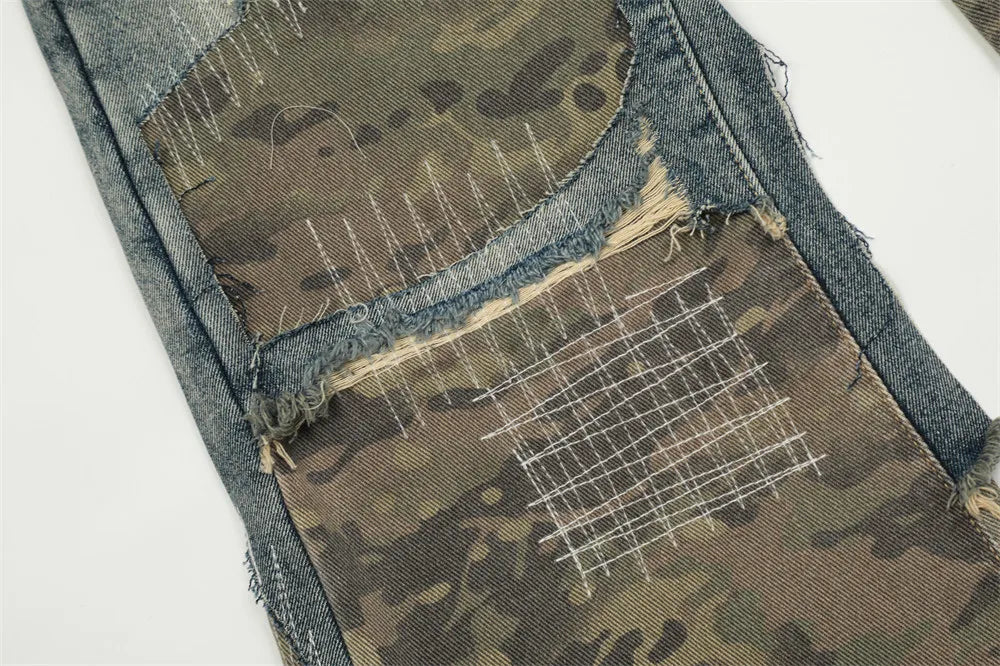 Hybrid Camo Patchwork Destroyed Denim