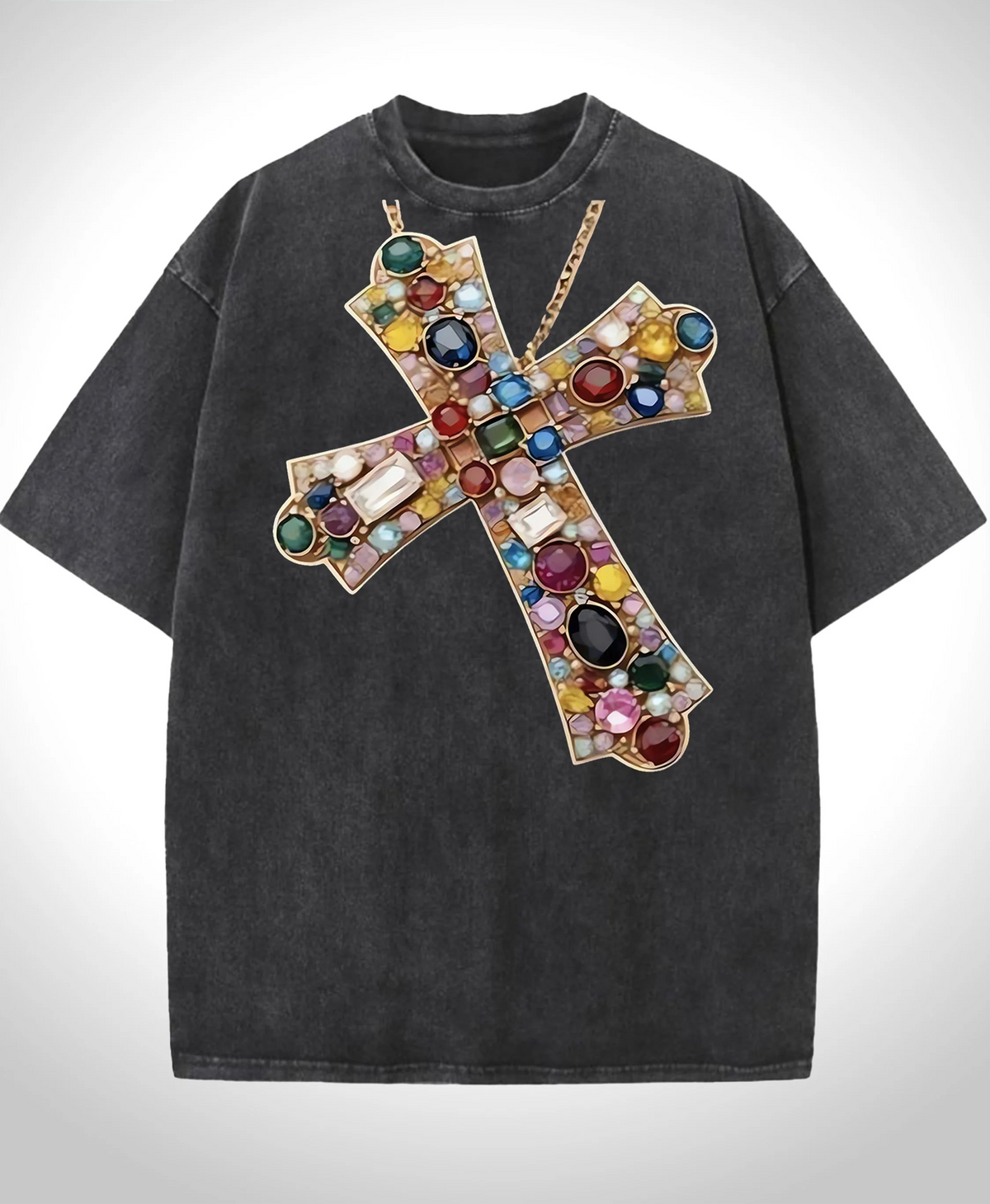 Jeweled Cross Pendant Tee
