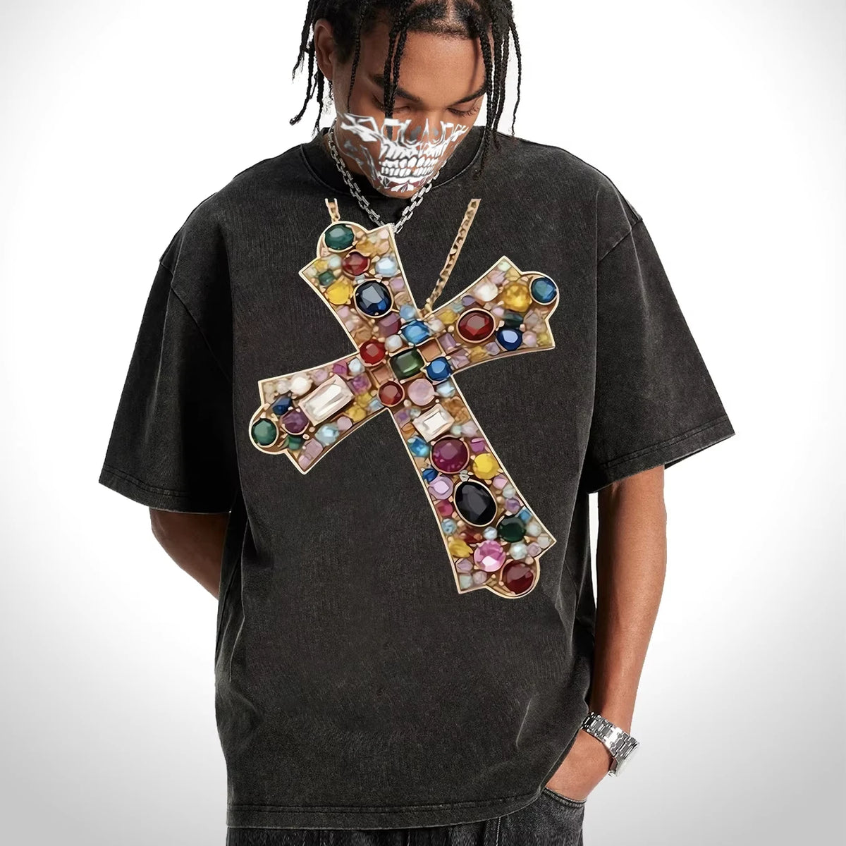 Jeweled Cross Pendant Tee