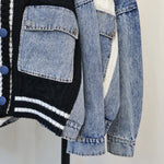 Denim Patchwork Knit Varsity Cardigan