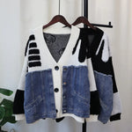 Abstract Knit Denim Hybrid Cardigan