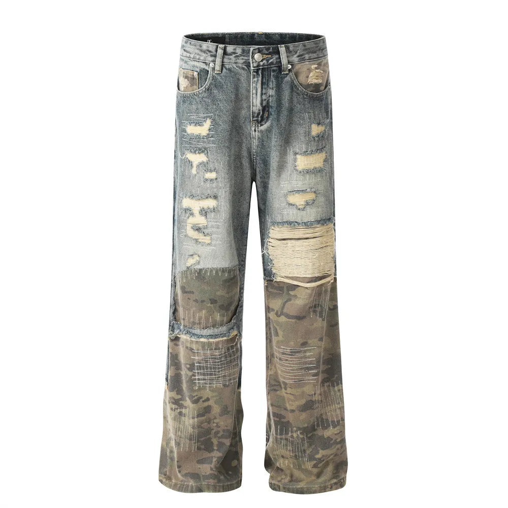 Hybrid Camo Patchwork Destroyed Denim