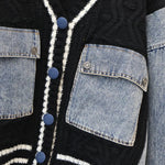 Denim Patchwork Knit Varsity Cardigan