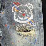 Graffiti Bear Ripped Denim Shorts