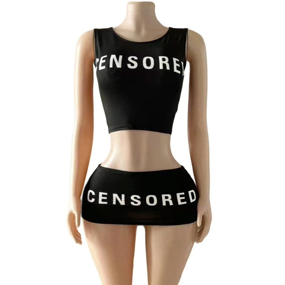 Censored Edgy Crop Top and Mini Skirt Set