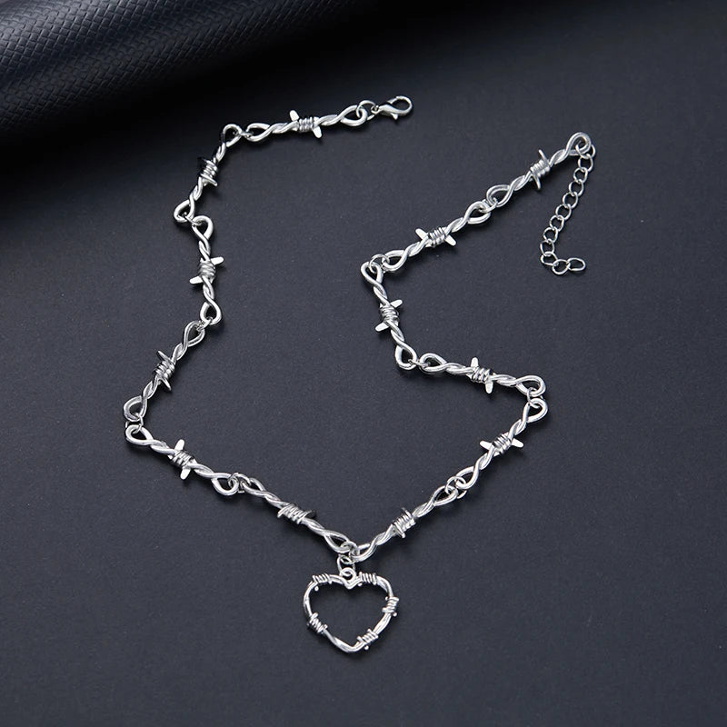 Barbed Wire Heart Pendant Necklace