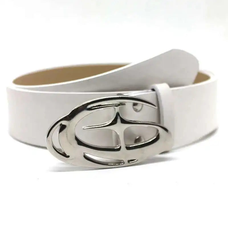 Y2K Oval Logo Buckle Faux Leather Belt