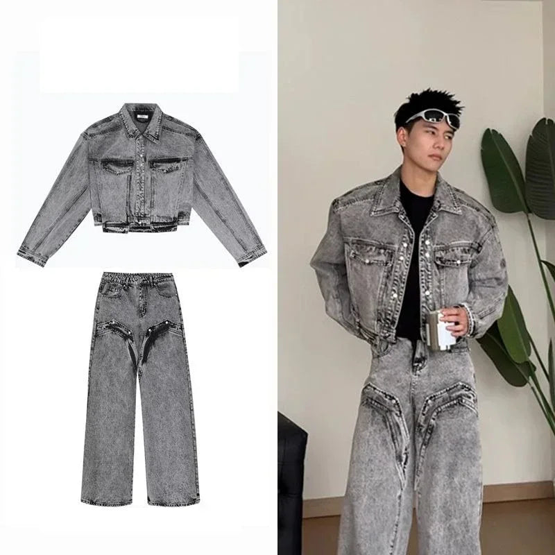 Acid-Wash Denim Two-Piece Set