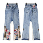 Cross Patch Leopard Flared Jeans